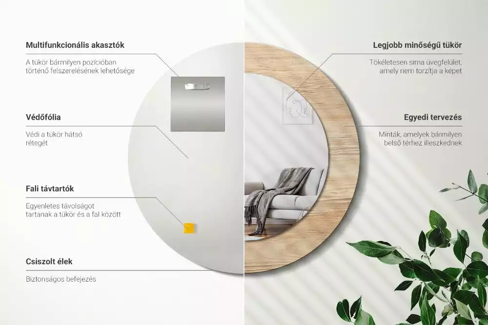 Miroir rond imprimé Bois