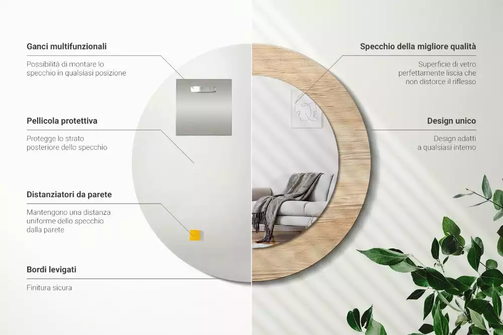 Miroir rond imprimé Bois