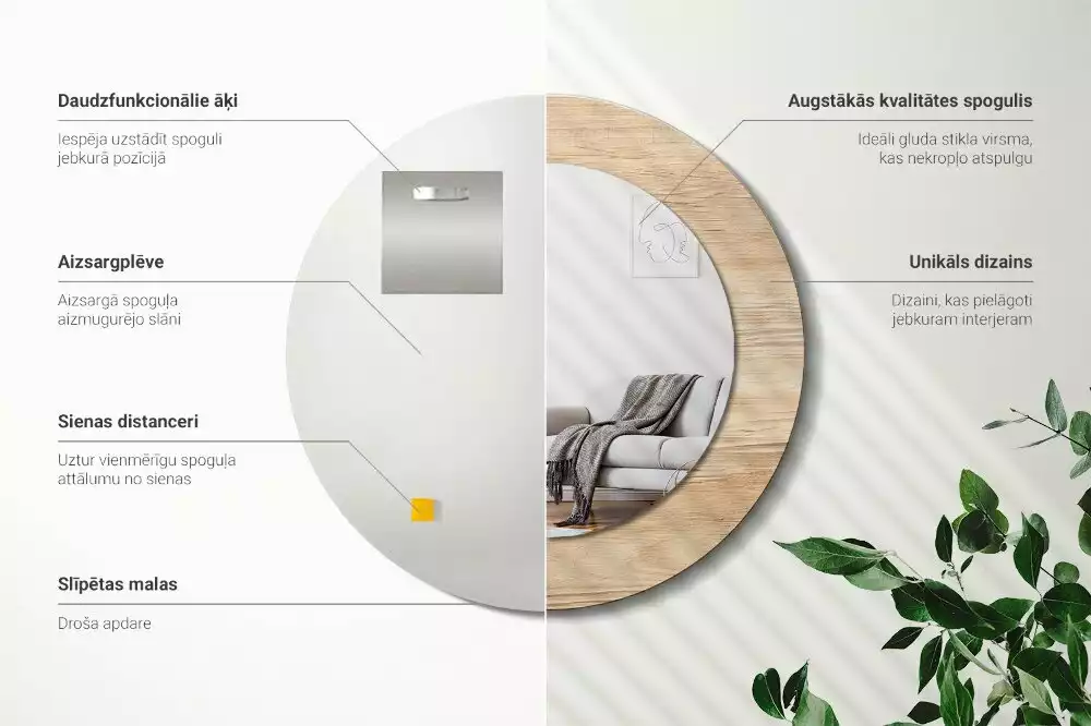 Miroir rond imprimé Bois