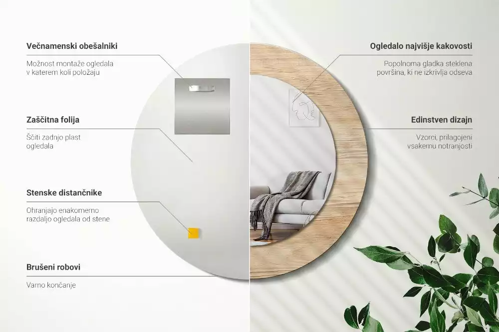 Miroir rond imprimé Bois