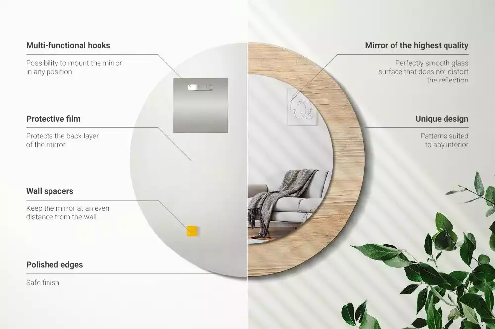 Miroir rond imprimé Bois