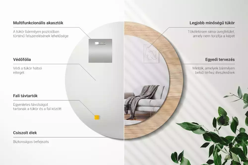 Miroir rond imprimé Bois