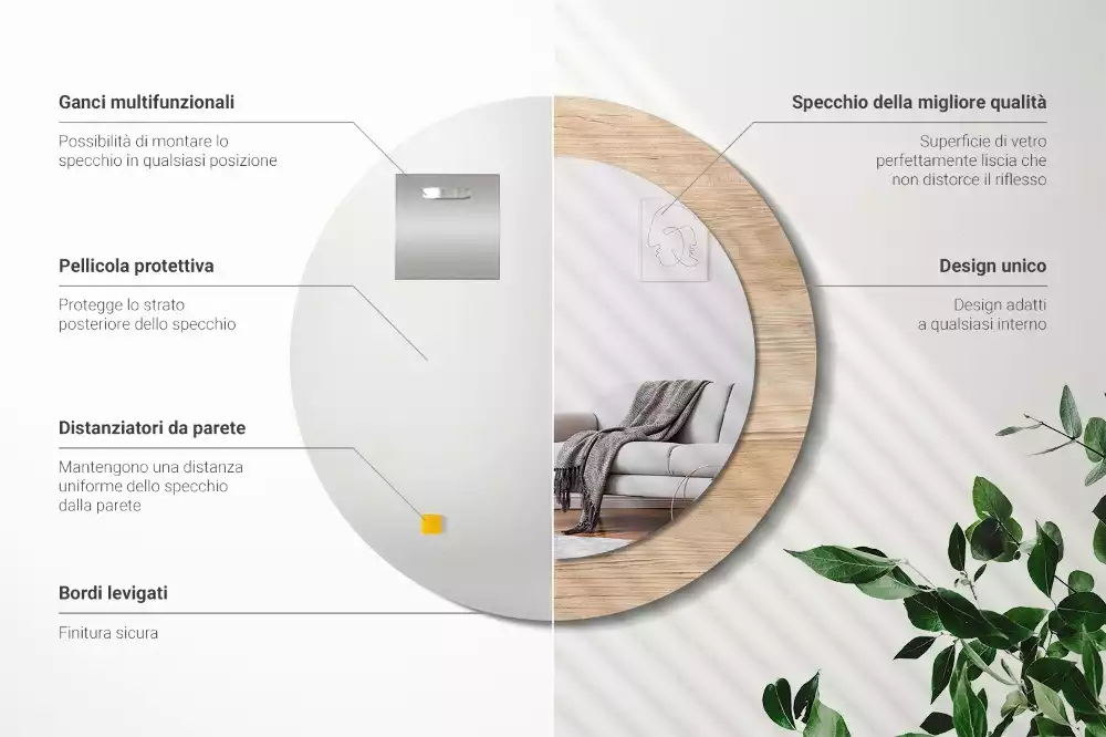 Miroir rond imprimé Bois