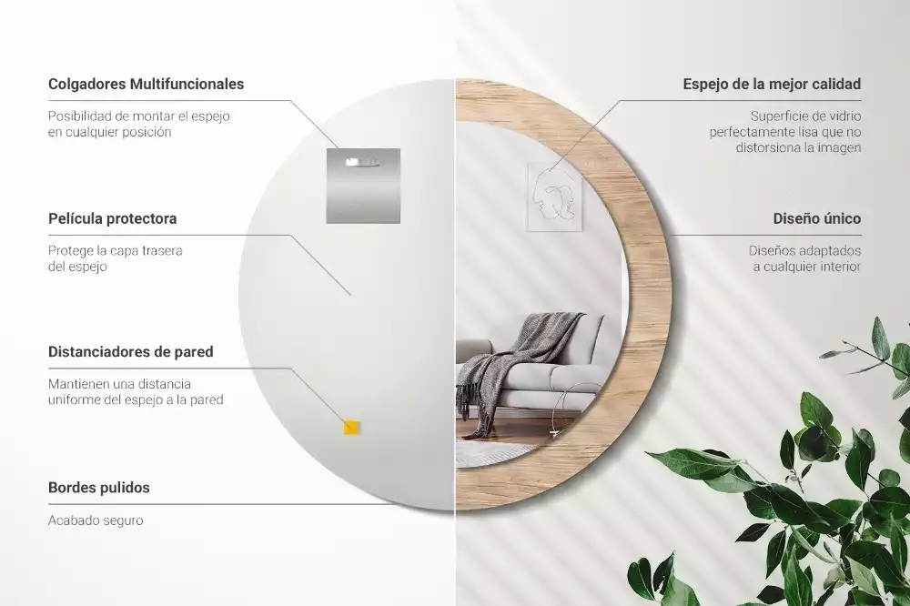 Miroir rond imprimé Bois