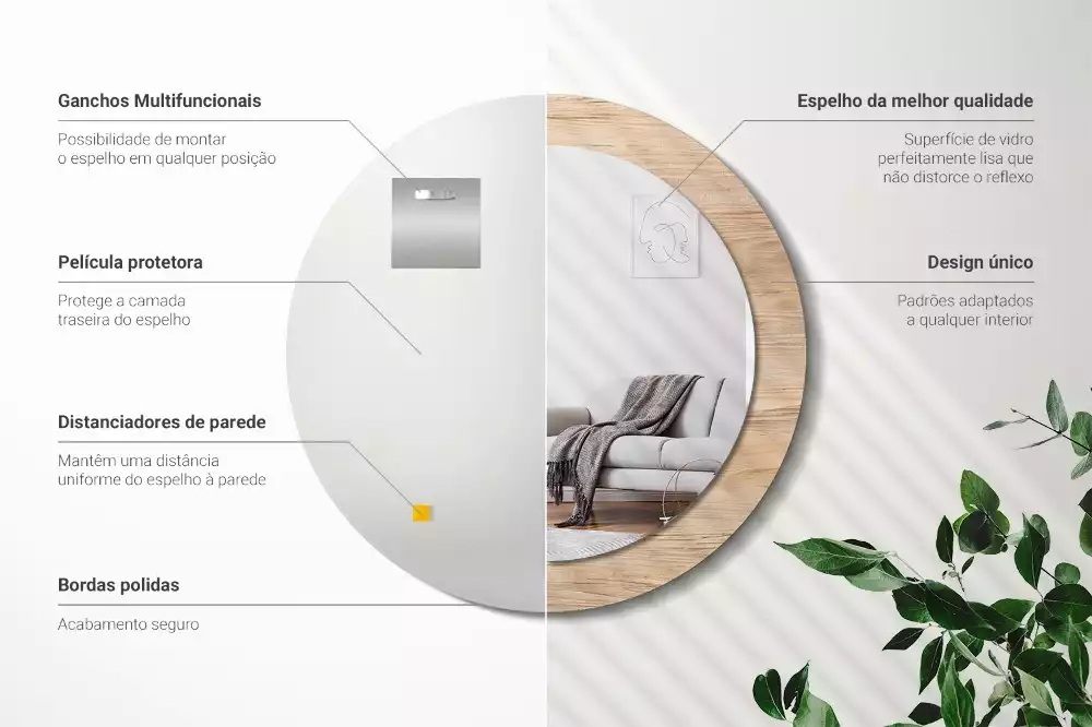 Miroir rond imprimé Bois