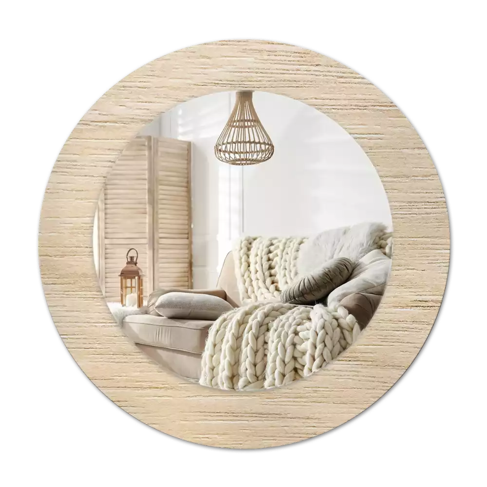 Miroir rond cadre avec impression Bois clair