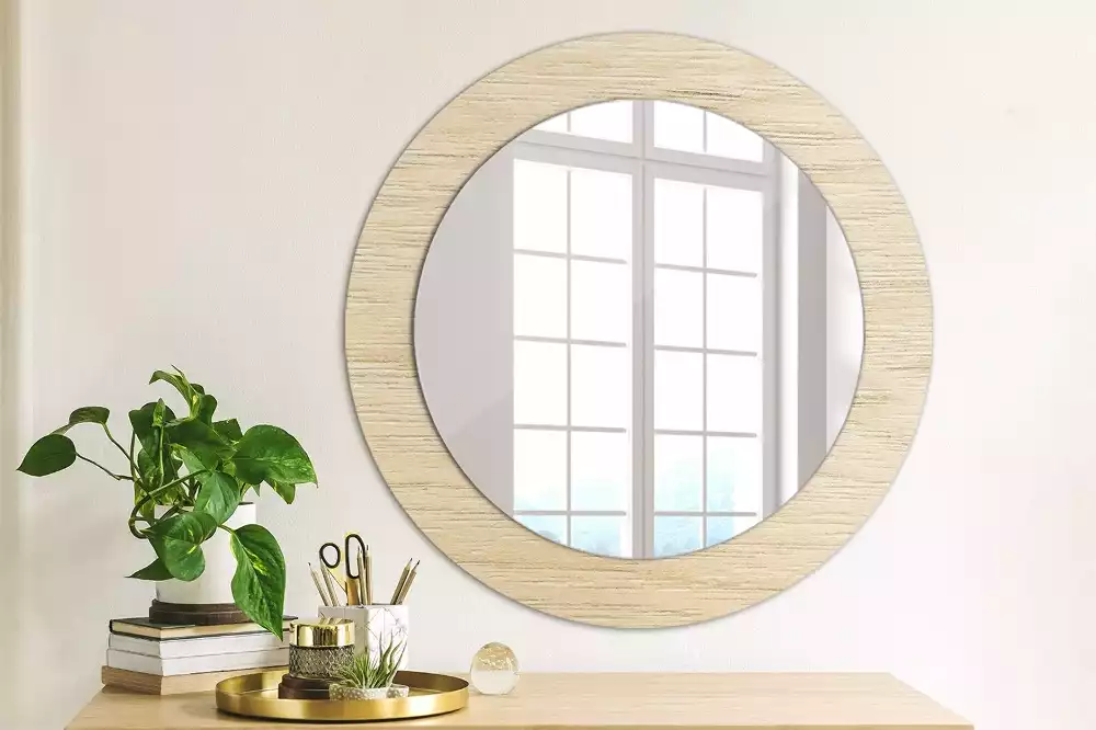Miroir rond cadre avec impression Bois clair