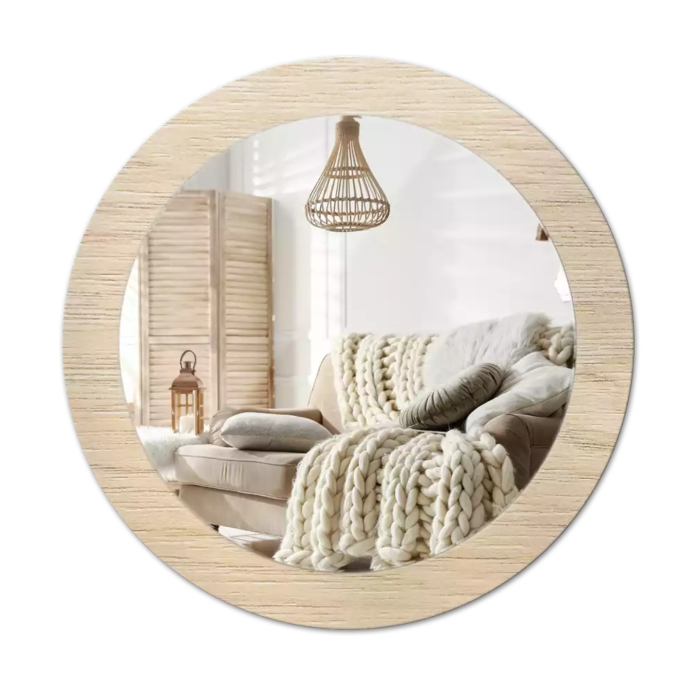 Miroir rond cadre avec impression Bois clair