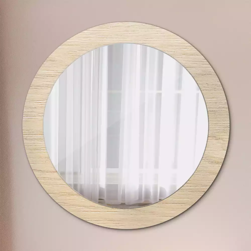 Miroir rond cadre avec impression Bois clair