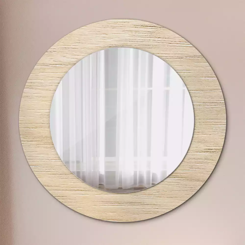 Miroir rond cadre avec impression Bois clair