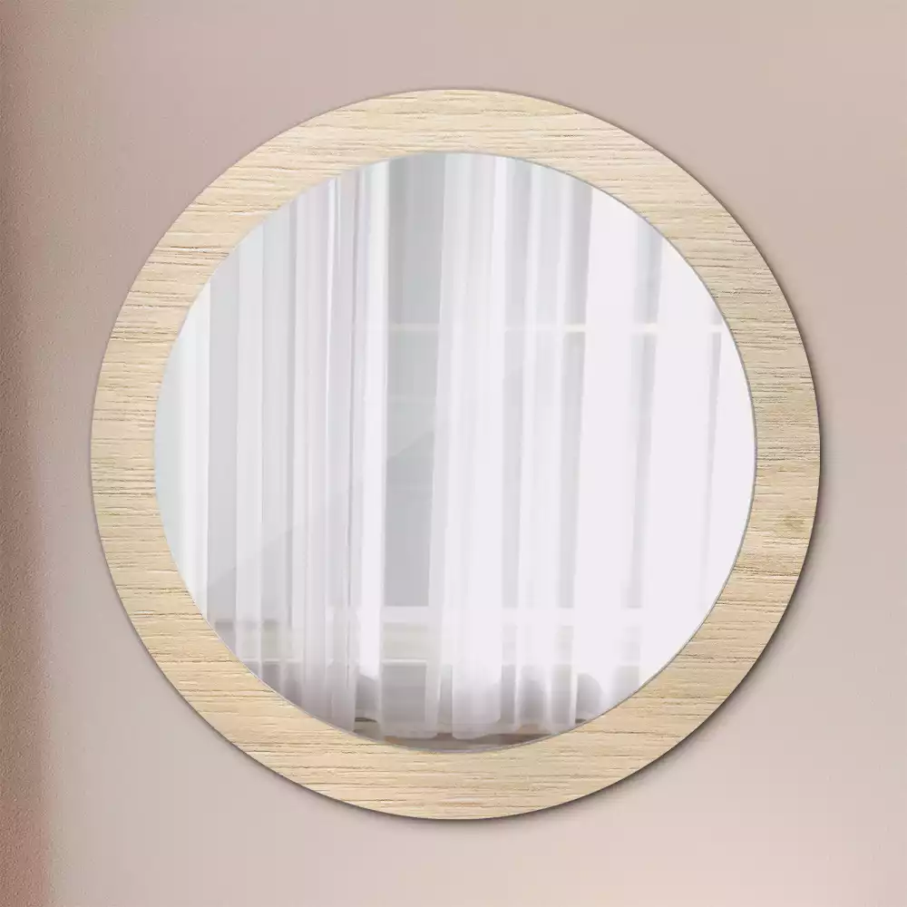 Miroir rond cadre avec impression Bois clair