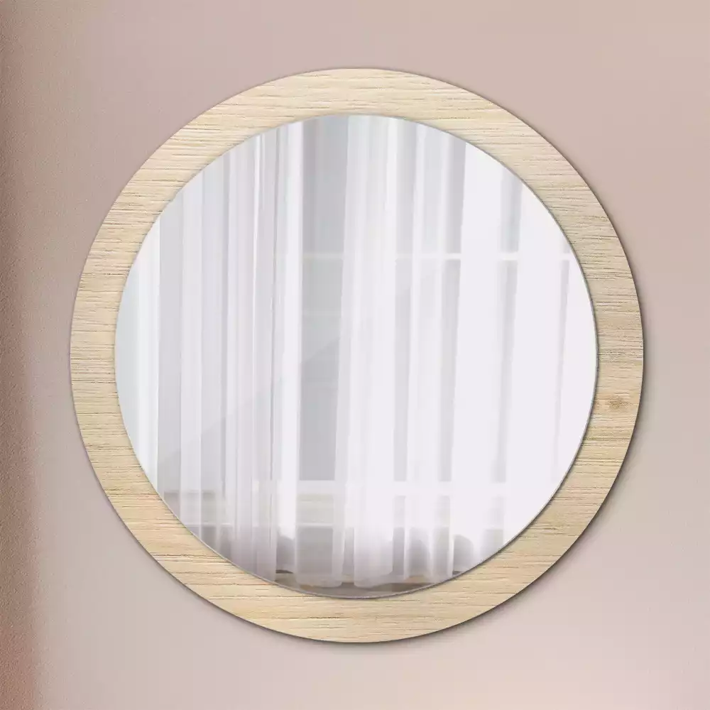 Miroir rond cadre avec impression Bois clair