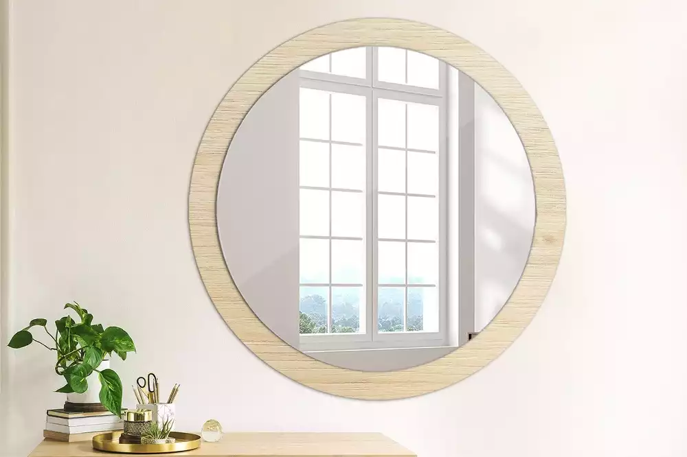 Miroir rond cadre avec impression Bois clair