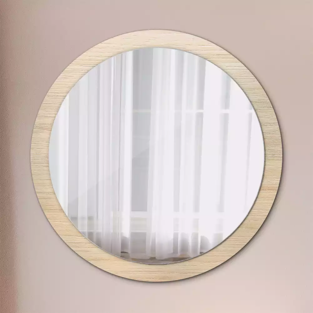 Miroir rond cadre avec impression Bois clair