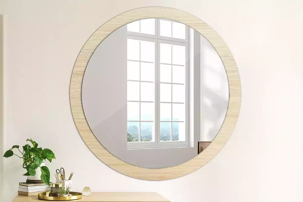 Miroir rond cadre avec impression Bois clair