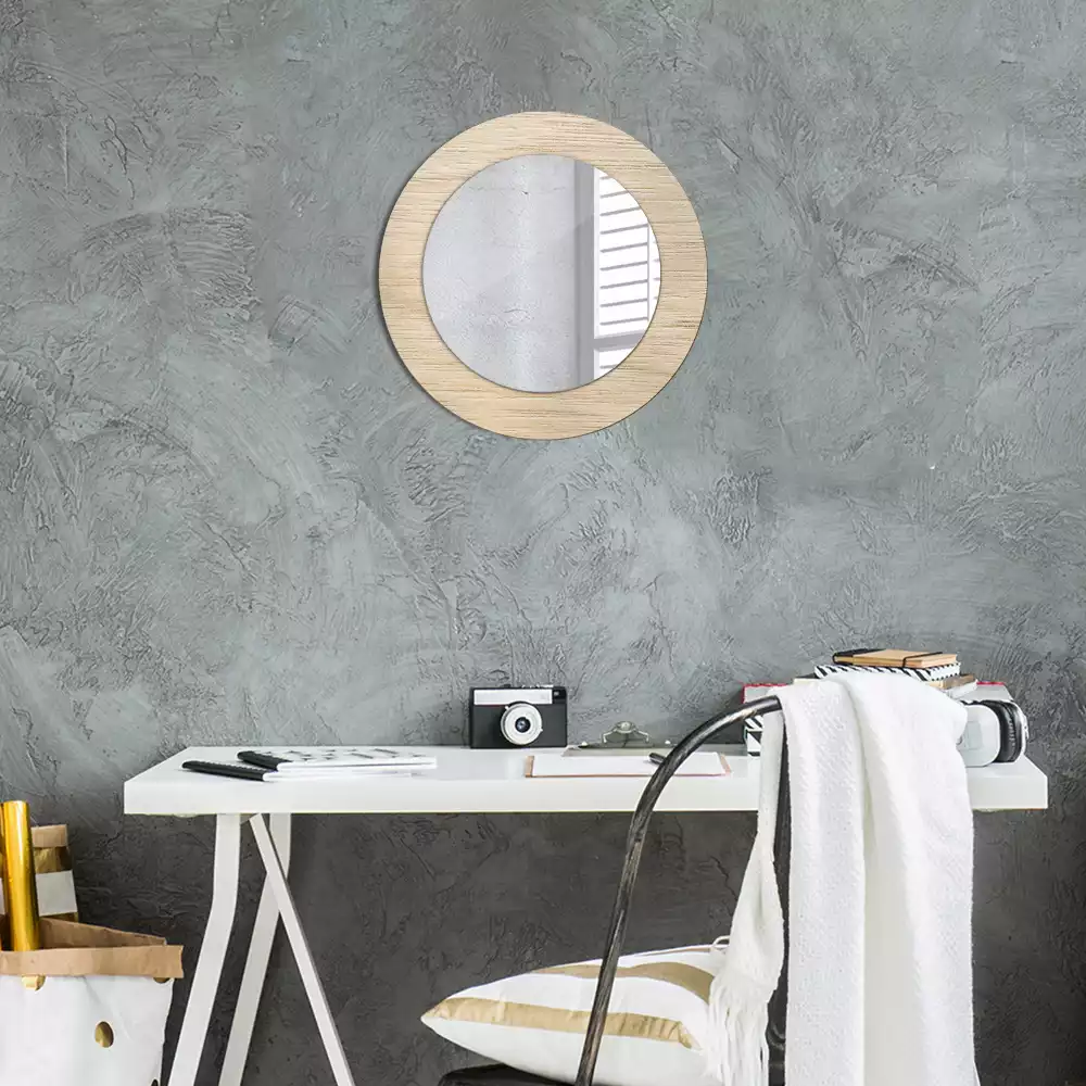 Miroir rond cadre avec impression Bois clair