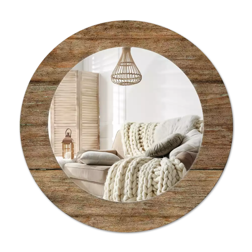 Miroir rond avec décoration Bois ancien