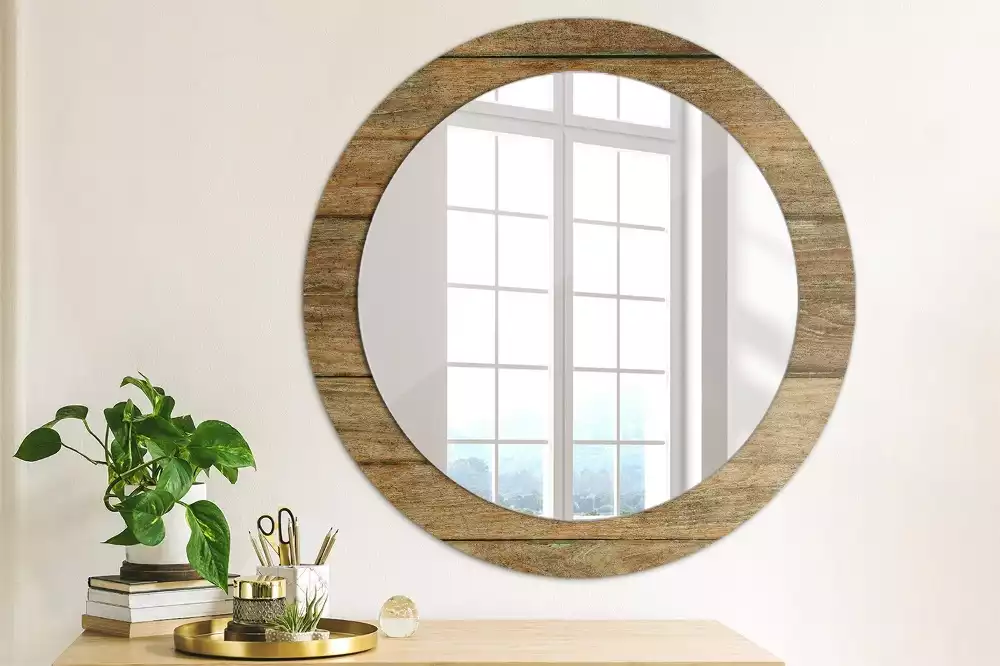 Miroir rond avec décoration Bois ancien