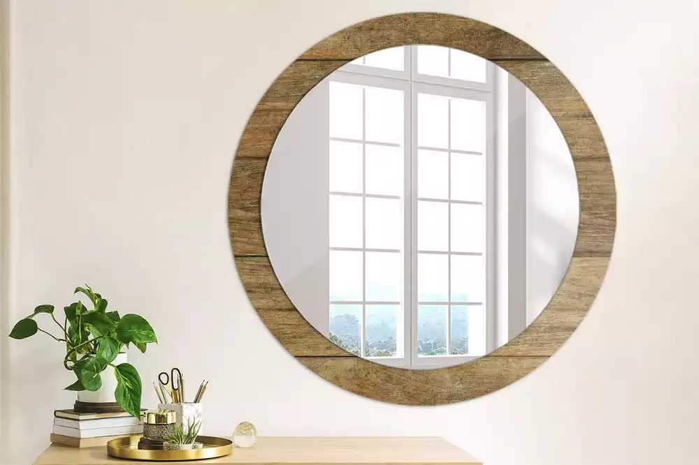 Miroir rond avec décoration Bois ancien