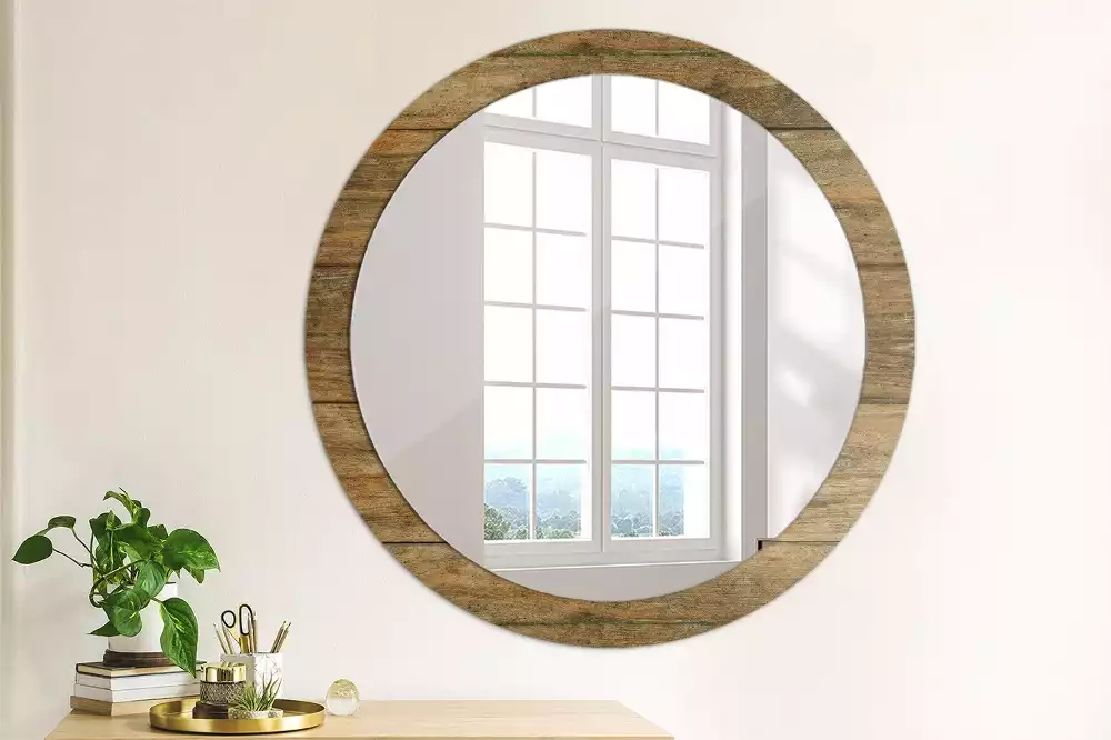 Miroir rond avec décoration Bois ancien