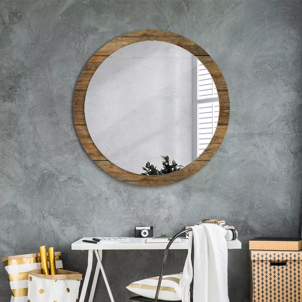 Miroir rond avec décoration Bois ancien