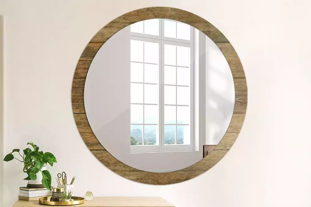 Miroir rond avec décoration Bois ancien