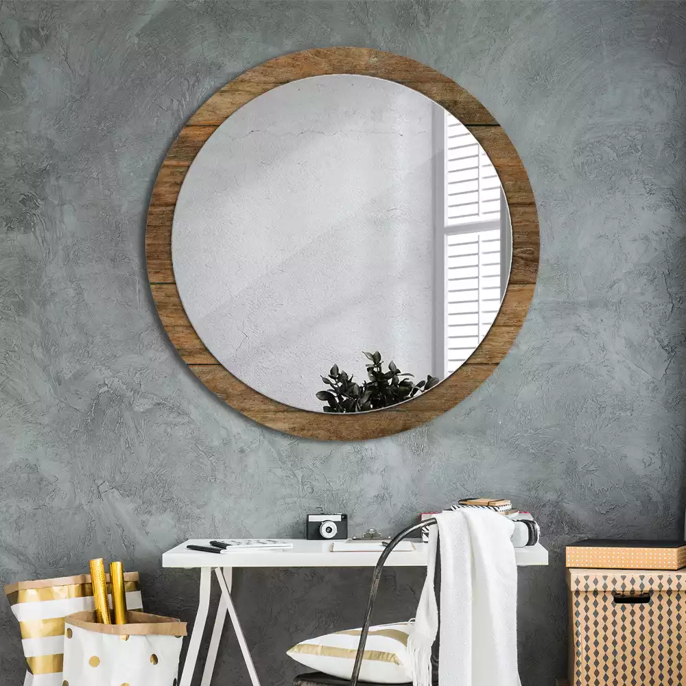 Miroir rond avec décoration Bois ancien