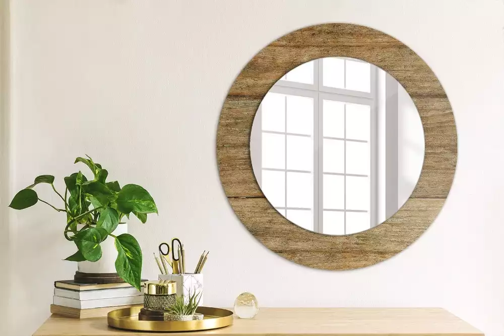 Miroir rond avec décoration Bois ancien