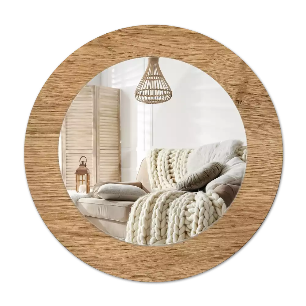 Miroir rond cadre avec impression Texture bois