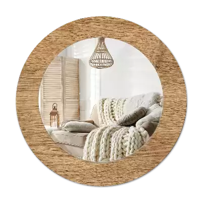 Miroir rond cadre avec impression Texture bois