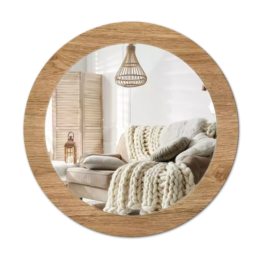 Miroir rond cadre avec impression Texture bois