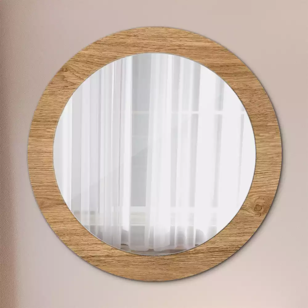 Miroir rond cadre avec impression Texture bois