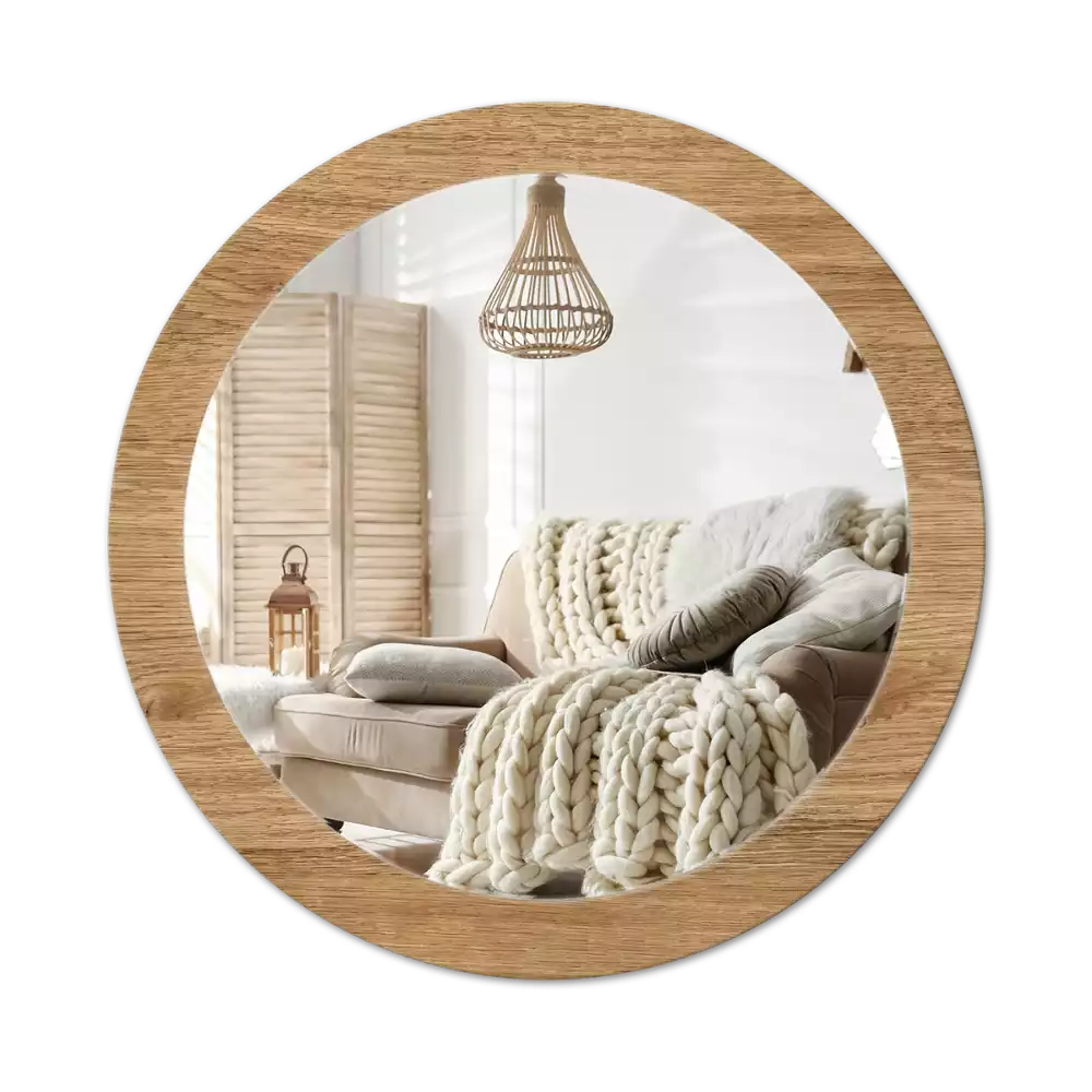 Miroir rond cadre avec impression Texture bois