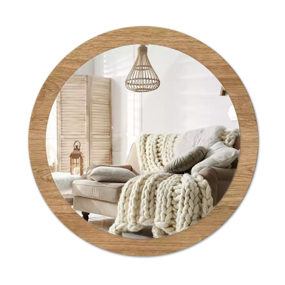 Miroir rond cadre avec impression Texture bois