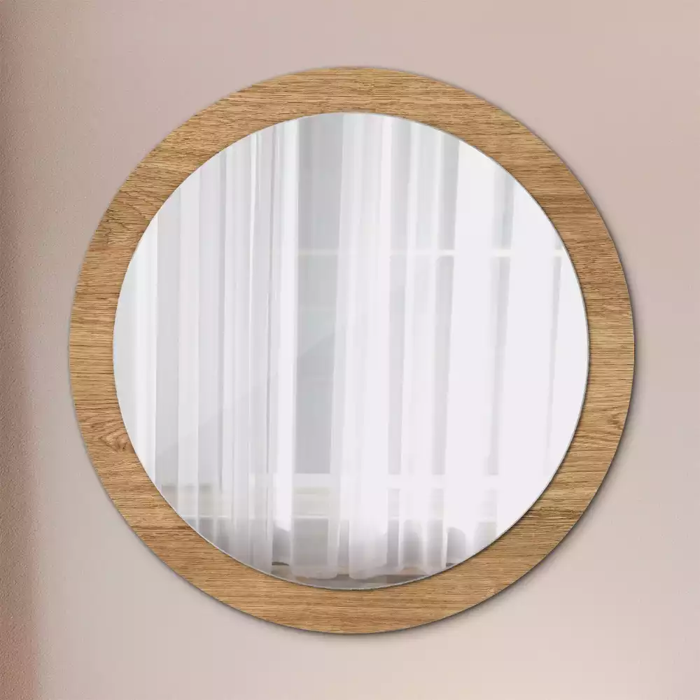 Miroir rond cadre avec impression Texture bois