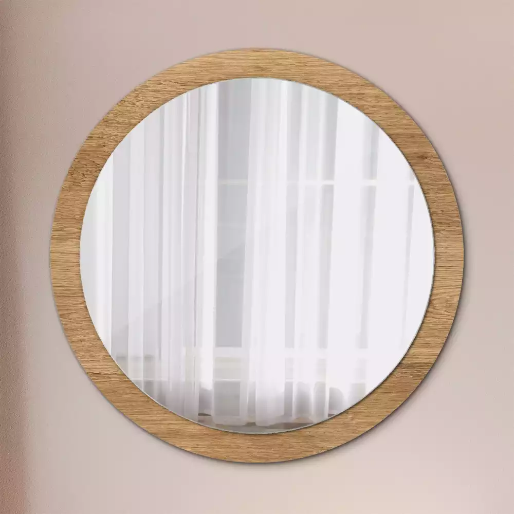 Miroir rond cadre avec impression Texture bois
