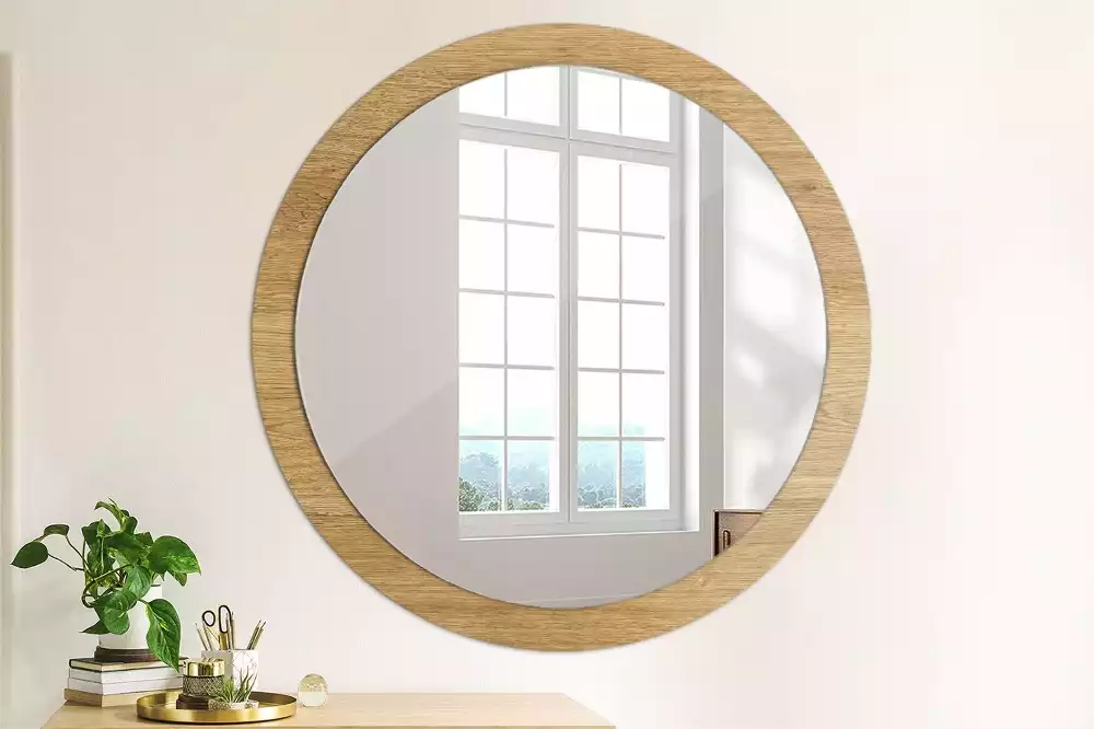 Miroir rond cadre avec impression Texture bois