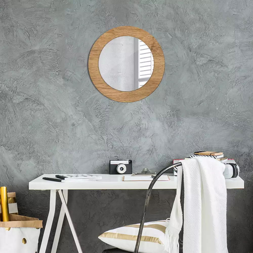 Miroir rond cadre avec impression Texture bois