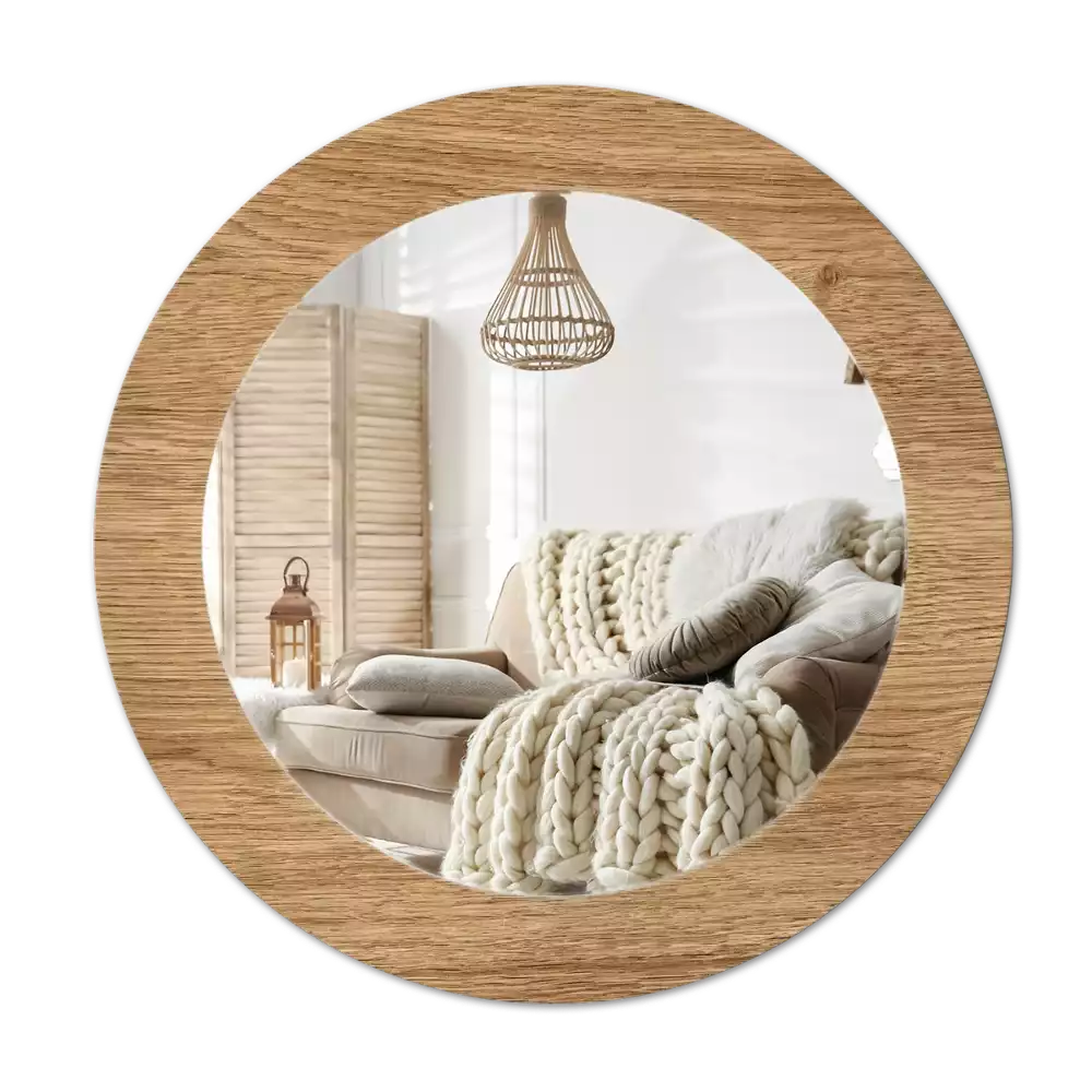 Miroir rond cadre avec impression Texture bois