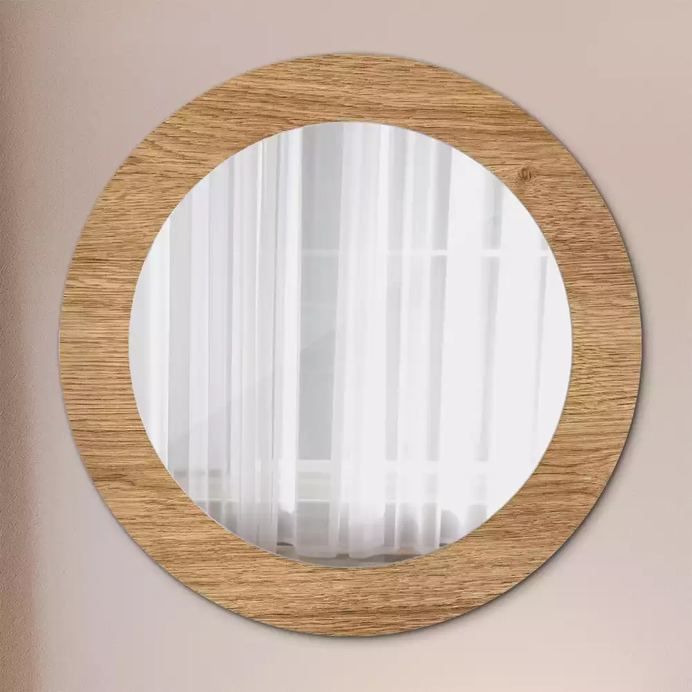 Miroir rond cadre avec impression Texture bois