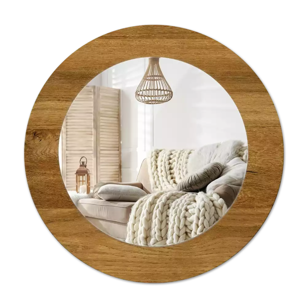 Miroir rond imprimé Chêne rustique