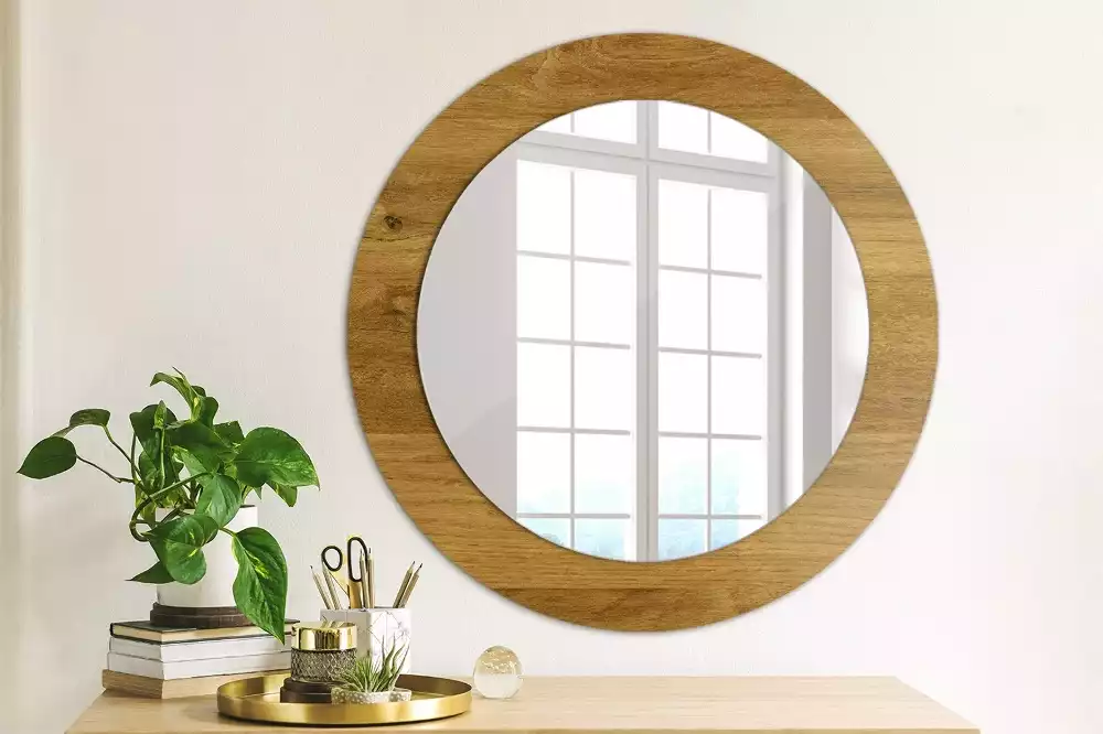 Miroir rond imprimé Chêne rustique
