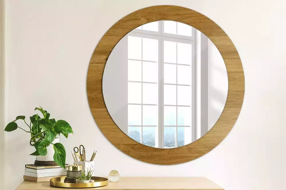 Miroir rond imprimé Chêne rustique