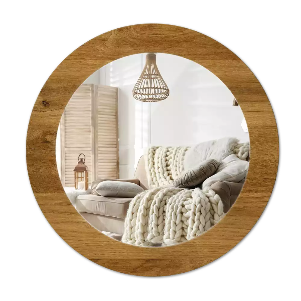 Miroir rond imprimé Chêne rustique