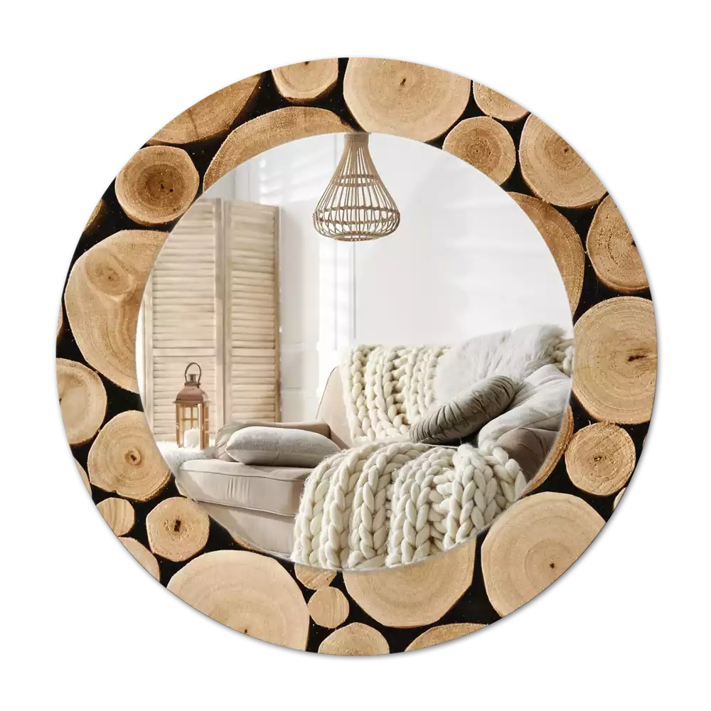 Miroir rond imprimé Bûches de bois