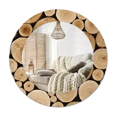 Miroir rond imprimé Bûches de bois
