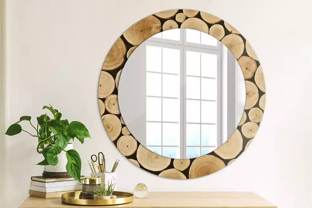 Miroir rond imprimé Bûches de bois
