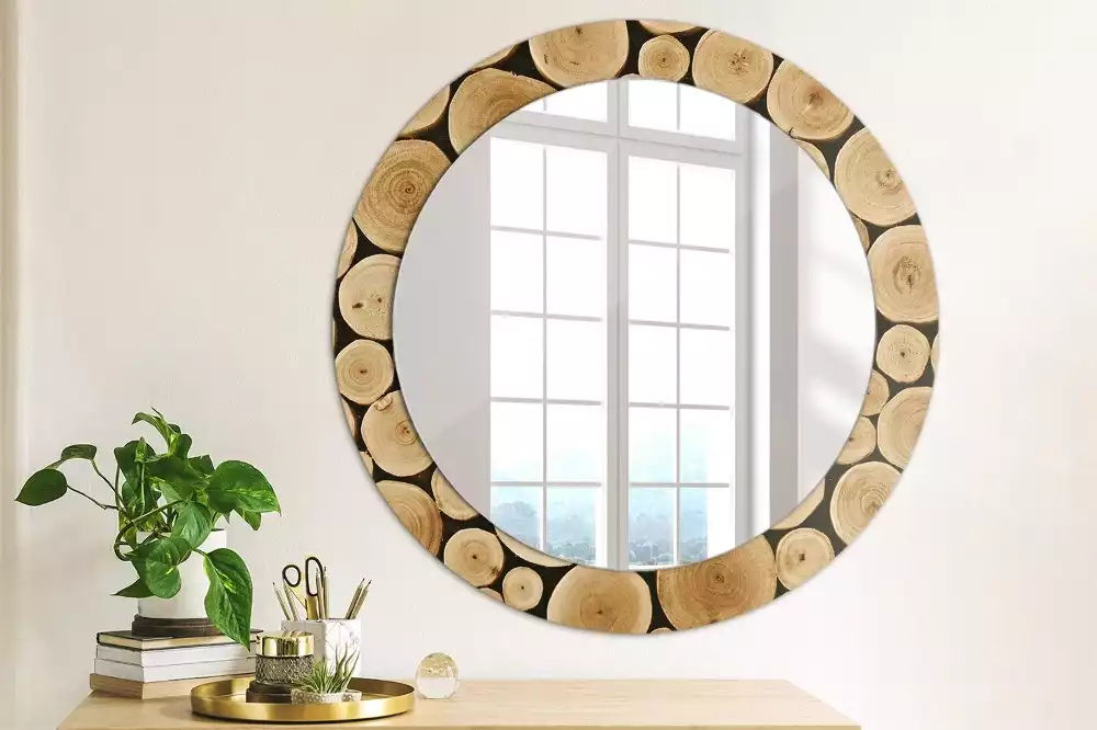 Miroir rond imprimé Bûches de bois