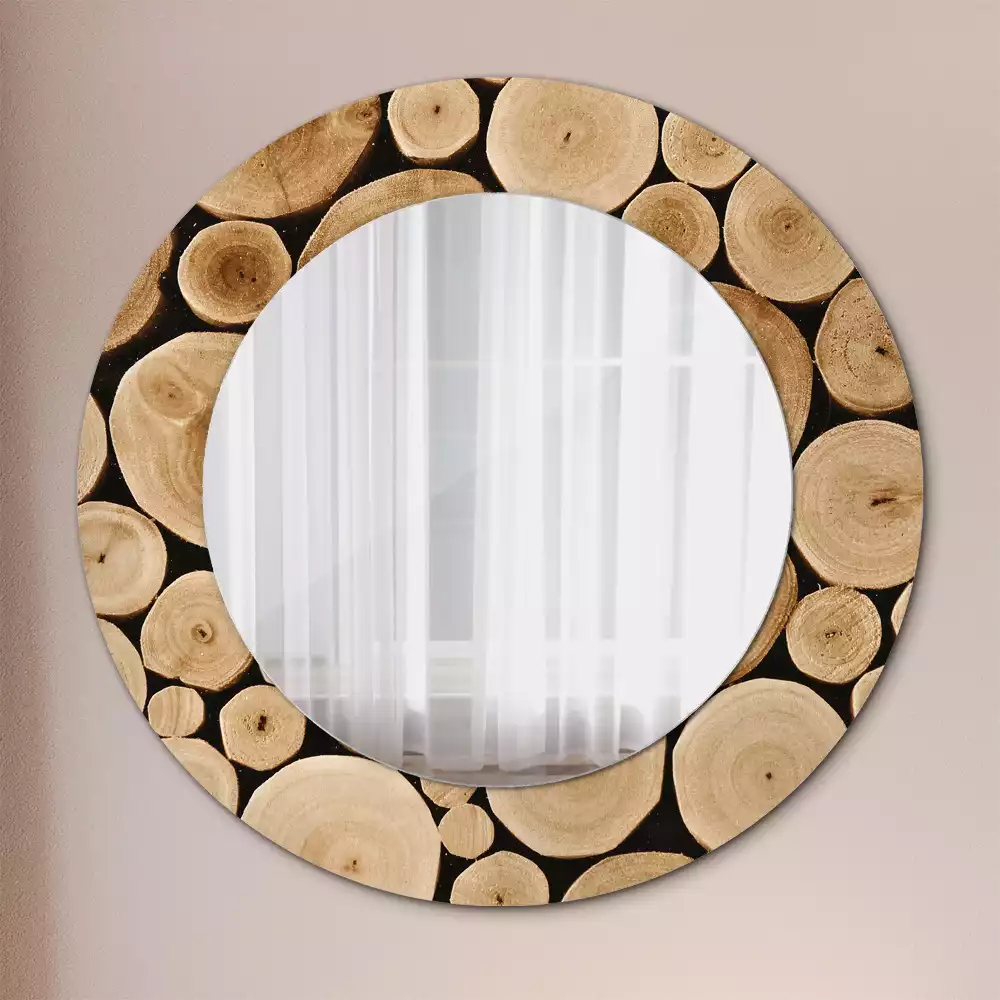 Miroir rond imprimé Bûches de bois