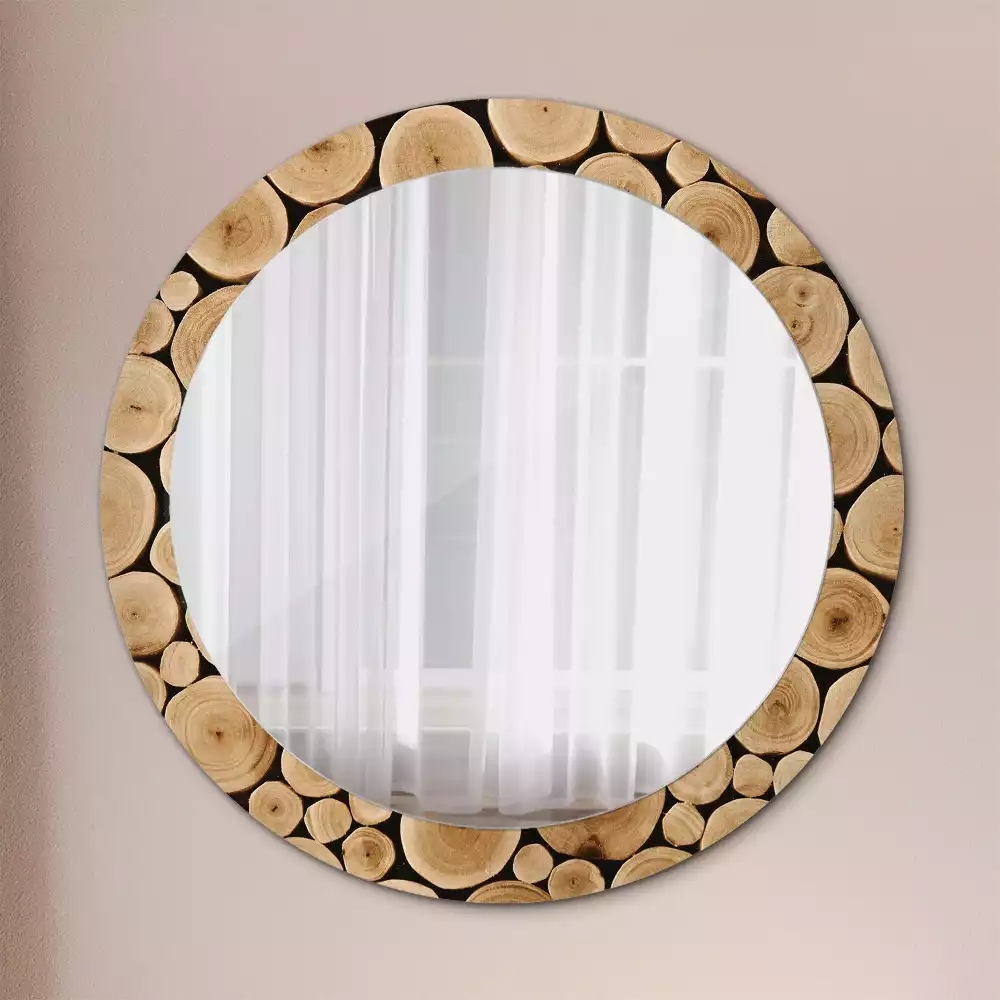 Miroir rond imprimé Bûches de bois